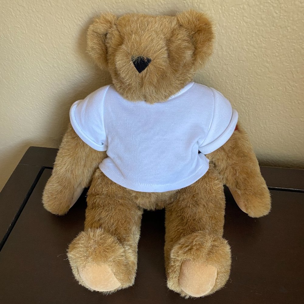 Vtg Vermont Teddy Bear Mohair Love Patch On Left Arm Fully Jointed Golden Brown